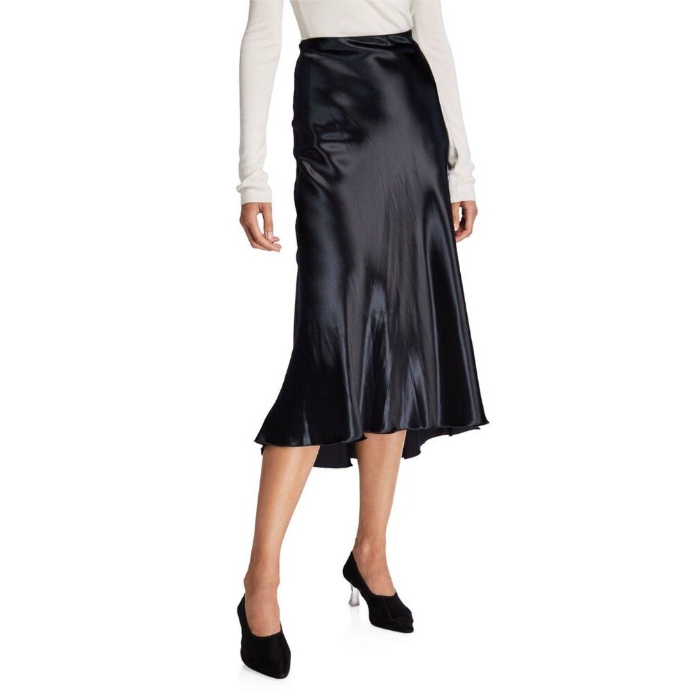 The Row Medela Black Viscose-Satin A-Line Midi Skirt